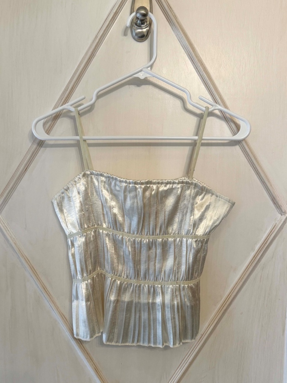Free People Intimately Ivory Satin Smocked Cami